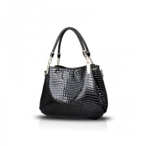 NEW CROCODILES PATTERN WOMEN HANDBAGS FASHION SHOULDER MESSENGER BAG TWO PIECES SETHANDBAG + WALLET - BLACK
