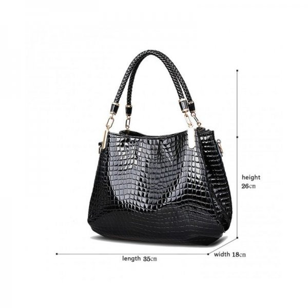 NEW CROCODILES PATTERN WOMEN HANDBAGS FASHION SHOULDER MESSENGER BAG TWO PIECES SETHANDBAG + WALLET - BLACK - Image 2