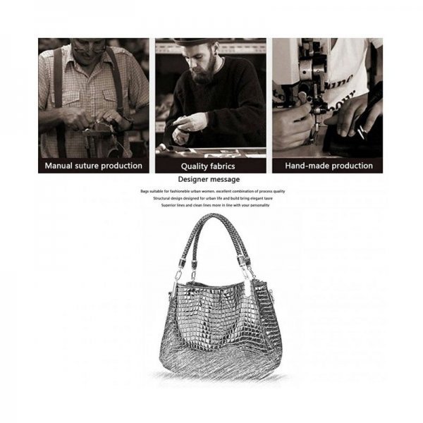 NEW CROCODILES PATTERN WOMEN HANDBAGS FASHION SHOULDER MESSENGER BAG TWO PIECES SETHANDBAG + WALLET - BLACK - Image 3